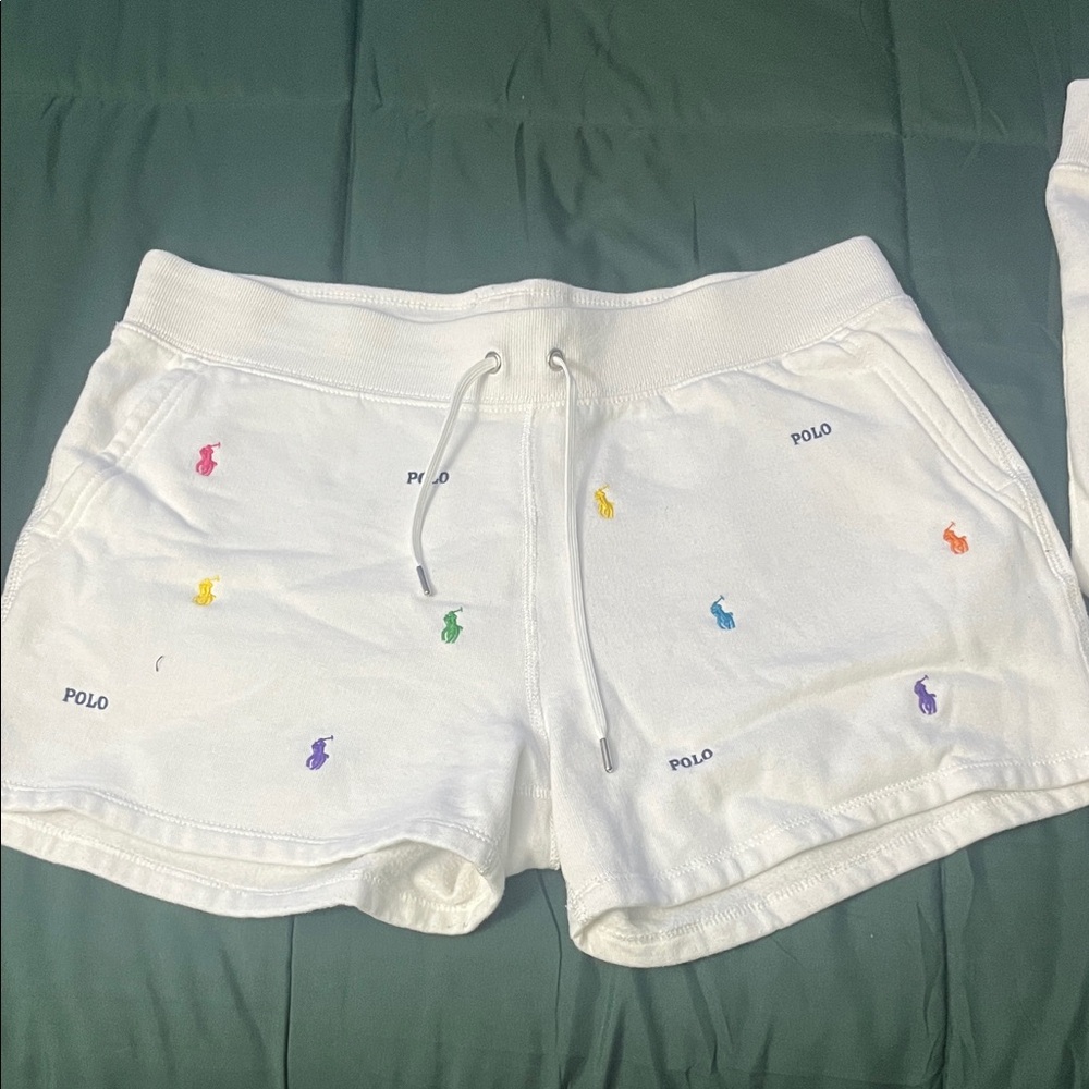 Polo by Ralph Lauren Women's White Athletic Shorts with Multicolor Accents